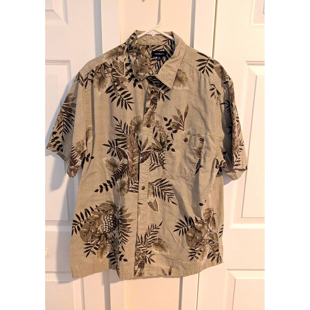 Croft & Barrow Shirt Mens XL Beige Black Floral Hawaiian Linen Button Up Short